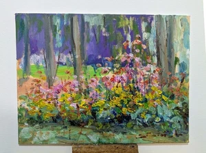 Original Artwork 9”x12” Oil Canvas Panel Fox River Forest Flowers Tadeusz Seidel - Picture 1 of 1