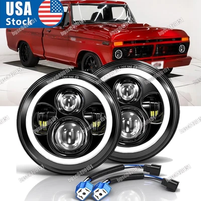 Pair 7" inch LED Round Headlights For Ford 1953-1977 F-100 F-250 F-350 Hi-Lo DOT - Image 1 of 4