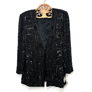 Vintage New Scala Evening Jacket Black Beaded Long Sleeve Silk 90s Clasp Women L - Picture 1 of 8