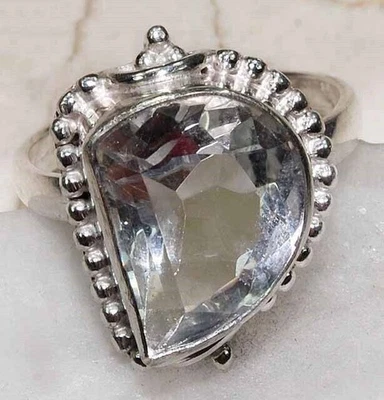 Anillo de plata esterlina genuina sólida 925 con topacio blanco natural de 6 quilates talla 8 @19-6 Foto 1 de 2