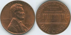 United States 1965 1 Cent Lincoln Memorial KM#201 Bronze - Picture 1 of 4