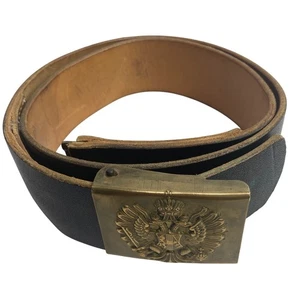 WWI Austrian Hungarian Double Head Eagle Buckle Leather Black Waist Belt 43" - Picture 1 of 8