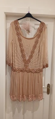 Stunning Art Deco Style Dress Size 22 Dusky Pink Fully Lined Side Zip - Image 1 of 4