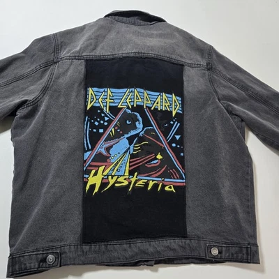 Chaqueta de mujer Def Leppard descolorida negra denim años 80 Rock Hysteria talla grande Foto 1 de 4