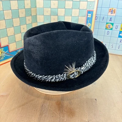 Vtg Stetson The Sovereign Fedora Hat, Men’s Black Felt w/Feather - Image 1 of 4