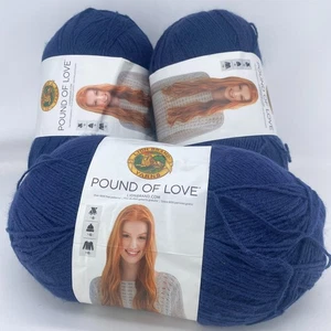 Lion Brand Pound Of Love Yarn Navy Blue Marine 1020 yd Acrylic New 3 Rolls - Picture 1 of 4
