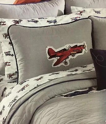 2pc Sky Hawk Airplanes Aviation Quilt Set  Pillow Sham Vintage Planes New - Full - Image 1 of 4