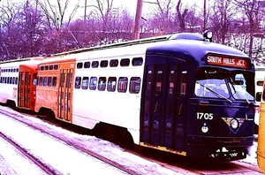 DUPLICATE KODACHROME SLIDE PITTSBURGH PCC #1705 SOUTH HILLS YARD FEB. 1975 - Picture 1 of 1