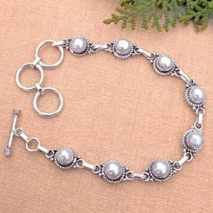 Pulsera de perlas naturales de agua dulce de plata de ley 925 joyas para regalos de boda - Imagen 1 de 8