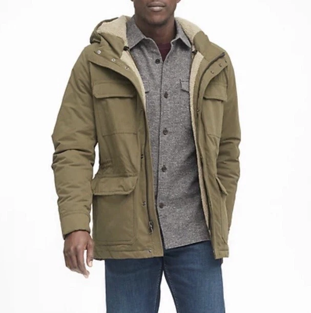 Banana Republic Sherpa Field Jacket Mens M Green Hood Military Safari Insulated - Image 1 of 4