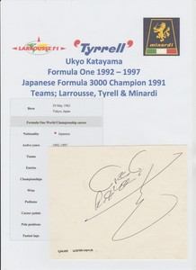 UKYO KATAYAMA FORMULA ONE RACING DRIVER 1992-1997 & RON DENNIS ORIG AUTOGRAPHES