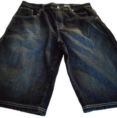 DTEK Premium Jeans Company Men's 38x15  blue embroidered pockets shorts - Image 1 of 4