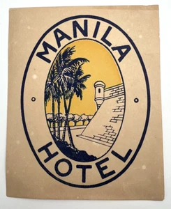 Original Rare Vintage Luggage Label Sicker MANILA HOTEL PHILIPPINES - Picture 1 of 2