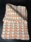 Handmade Crocheted Baby Blanket Afghan Shell Pattern Peach White 40” x 44”