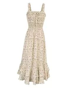 Women's 2024 Summer Floral Boho Dress Square Neck Strapped Medium Light Yellow - Picture 1 of 7