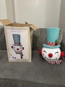 17" Cracker Barrel Fuzzy Fabric Snowman Head Christmas Tree Topper Turquoise - Picture 1 of 7
