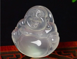 Natural Ice Chalcedony Maitreya Buddha Pendant Necklace amulet pendant - Picture 1 of 3