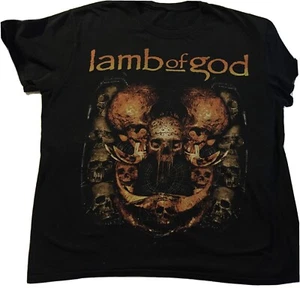 LAMB OF GOD BLACK GOLD TEE SHIRT W/Skulls Sz M 100% cotton EUC - Picture 1 of 3