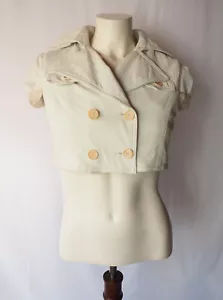 BCBG Maxazria Cropped Leather Shrug Jacket Cotton Lined Short Sleeve Bone S - Bild 1 von 7