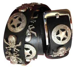 Skull Belt Unisex Black Leather - Picture 1 of 4