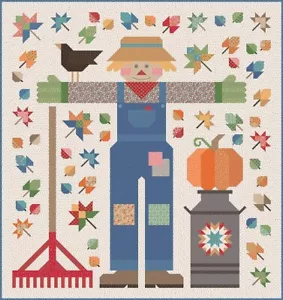 Quilted Scarecrow Quilt Kit Lori Holt Riley Blake 80"x85" Cotton Fabric Autumn - Picture 1 of 7