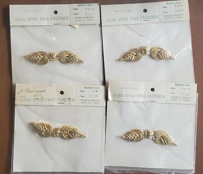 Set of 4 packets Vintage Franken Trimming Co Hand Made Gold Frog Fasteners Japan - Image 1 of 4