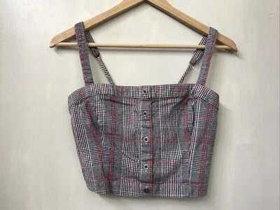 Top corto Hollister gris rojo a cuadros espalda ajustada talla M correas de espagueti ajustables Foto 1 de 3