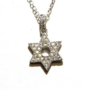925 Sterling Silver cubic zirconia jewish Star of David pendant necklace CZ 18"  - Picture 1 of 7