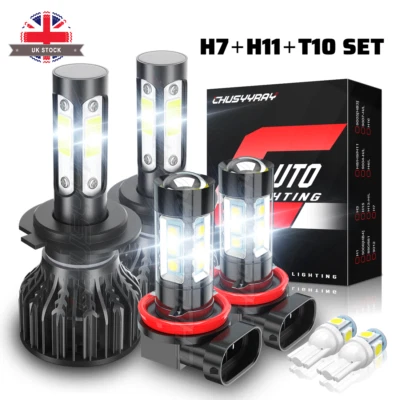For Vauxhall Mokka 2013-2023 H7+H11 6000K Low/Fog Beam LED Headlight Bulbs White - Image 1 of 4