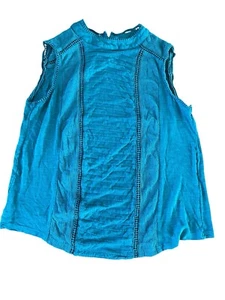 Camicetta donna Sundance PICCOLA senza maniche finto collo teal cotone RICAMATA boho - Foto 1 di 17