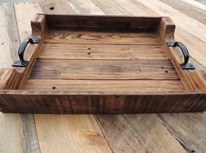 Farmhouse Rustic Handmade Wooden Serving tray for Coffee Table / Ottoman - Picture 1 of 2