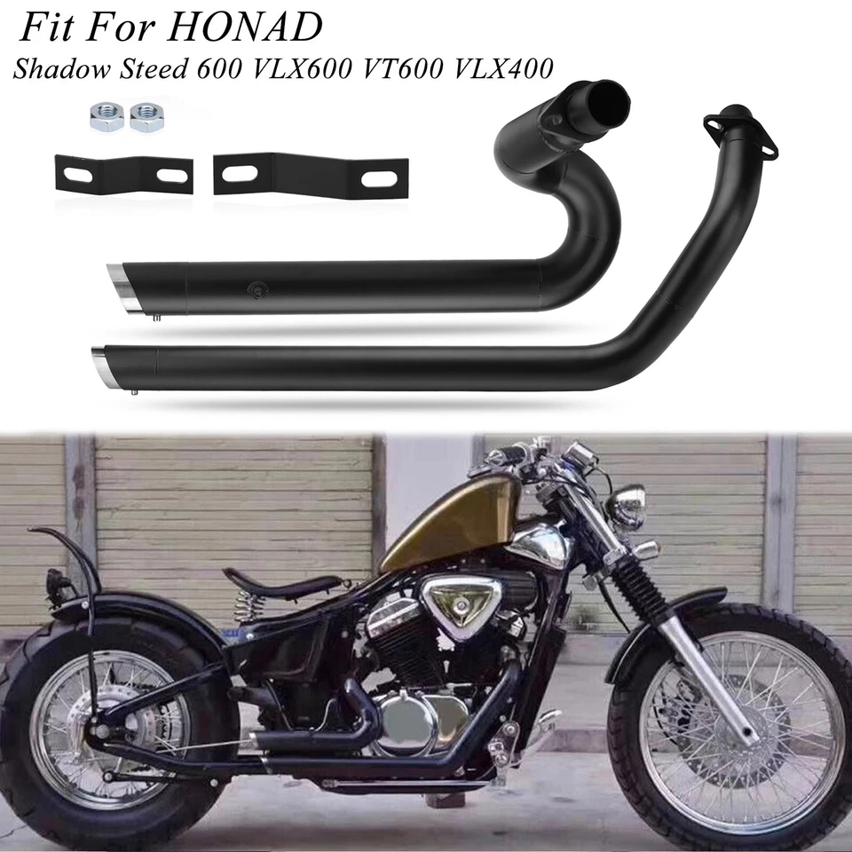 Shortshots Staggered Exhaust Pipes System Muffler For Honda Shadow VLX600 VT600C - Imagem 1 de 4