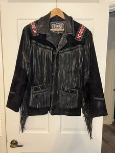 Vintage Leather Suede Western Cowboy Jacket With Fringe Beaded Size=Read - Picture 1 of 16