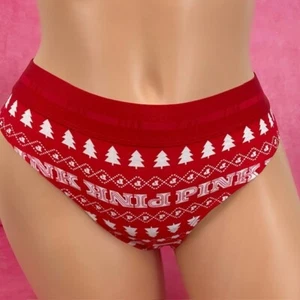 NWT Victoria's Secret PINK Thong Panties Red Holiday Nordic Women's Large - Foto 1 di 2