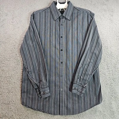 Alfani Shirt Mens Large Long Sleeve Button Down Gray Black Tone Striped - L - Image 1 of 4