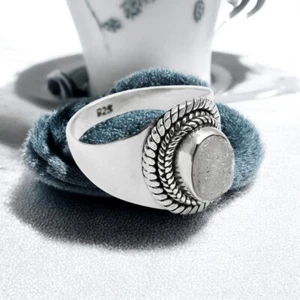 Anillo de cóctel de plata esterlina 925 druzy natural para mujer talla Q - Imagen 1 de 8