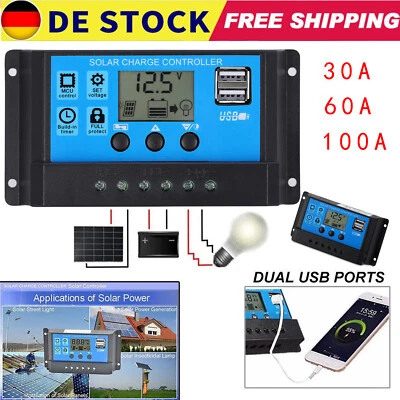 30A PWM Solar Laderegler Charge Panel Controller Regulator Daul USB 12V-24V LCD - Bild 1 von 4