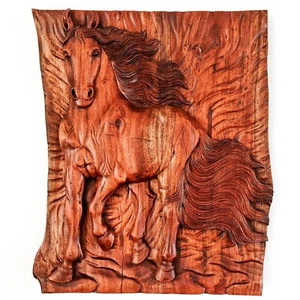 Montar a caballo de madera de teca tallada a mano - decoración de pared arte regalo perfecto - Imagen 1 de 10