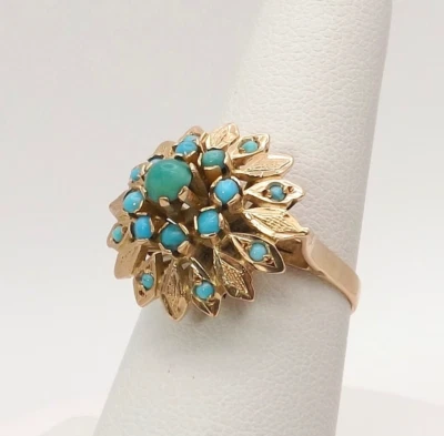 Solid 18k Gold Turquoise Flower Princess Harem Setting Ring Egyptian Hallmarks - Image 1 of 4