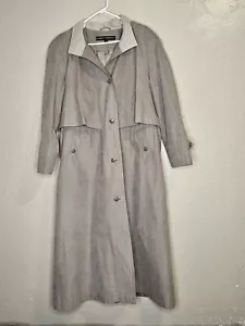 Lined Fleet Street Trench Coat Women’s Sz 12 Button Up Hooded Green/Gray Color - Picture 1 of 13