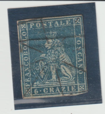 ITALIA TOSCANA Scott #7 Usado 1851 Papel Gris CV. $275. Foto 1 de 2