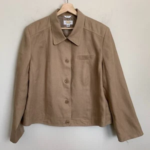 Talbots Jacket Camel Irish Linen Collared Buttons Long Sleeve Lined Size 16W - Picture 1 of 11