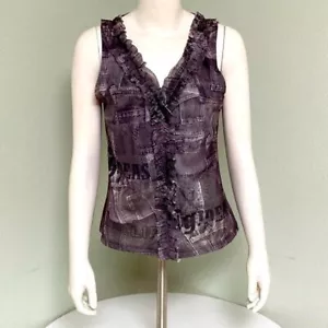Party Express Sexy and Sheer Dressy Tank Top Print with Ruffles Size L - Picture 1 of 3