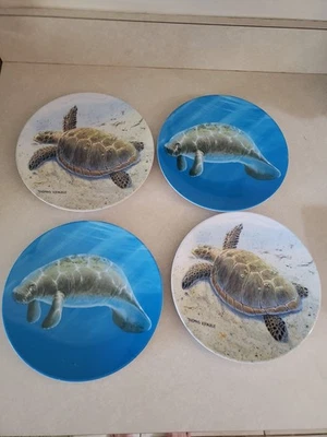 Juego de 4 platos de cena de melamina tortuga marina manatí 81/2" Thomas Krause playa náutica Foto 1 de 4