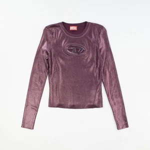 DIESEL Womens Purple Knit T Shirt Metallic Foil Design Oval Size M RRP 225 - Picture 1 of 7