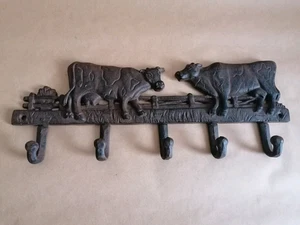 cast iron cow wall mounted hooks keys towels coats - Picture 1 of 5