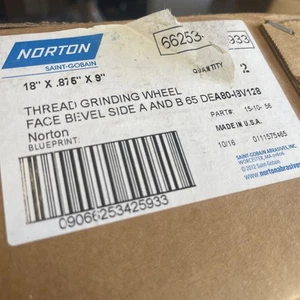 Norton Abrasives 66253461933 Thread Grinding Wheel Face Bevel 18” X .875” X 9” - Picture 1 of 2