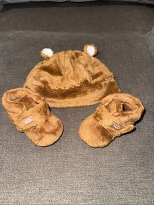 UGG Bixbee Chestnut Faux Fur Booties & Teddy Bear Beanie KIDS 0/1 - Picture 1 of 11