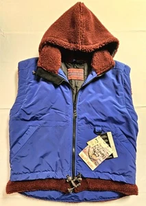 Vintage 90's Blue Graffiti Vest By Sunice Maroon Fleece Hood & Collar Size XL - Picture 1 of 7