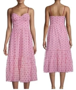 Betsey Johnson Dress Womens 14 Pink Heart Print Mesh Tiered Midi Formal NWT - Picture 1 of 16